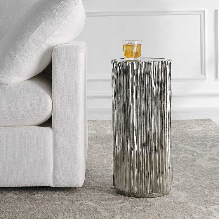 Uttermost Echo Glass Top With Polished Dark Nickel Base Drink Table - Image 1