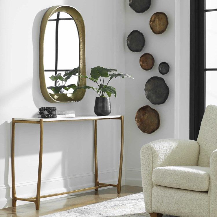 Uttermost Affinity White Marble Top with Antiqued Gold Base Console Table - Image 2