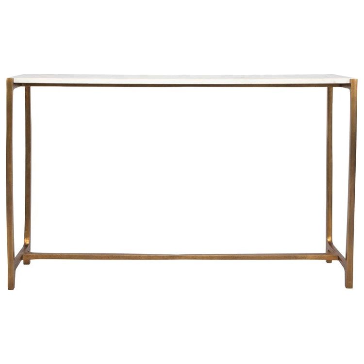 Uttermost Affinity White Marble Top with Antiqued Gold Base Console Table - Image 3