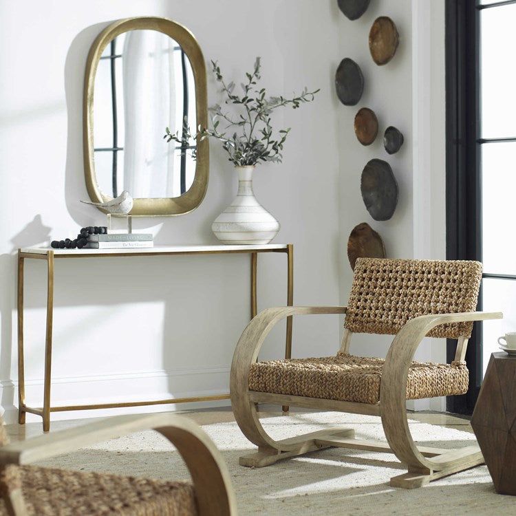 Uttermost Affinity White Marble Top with Antiqued Gold Base Console Table - Image 1