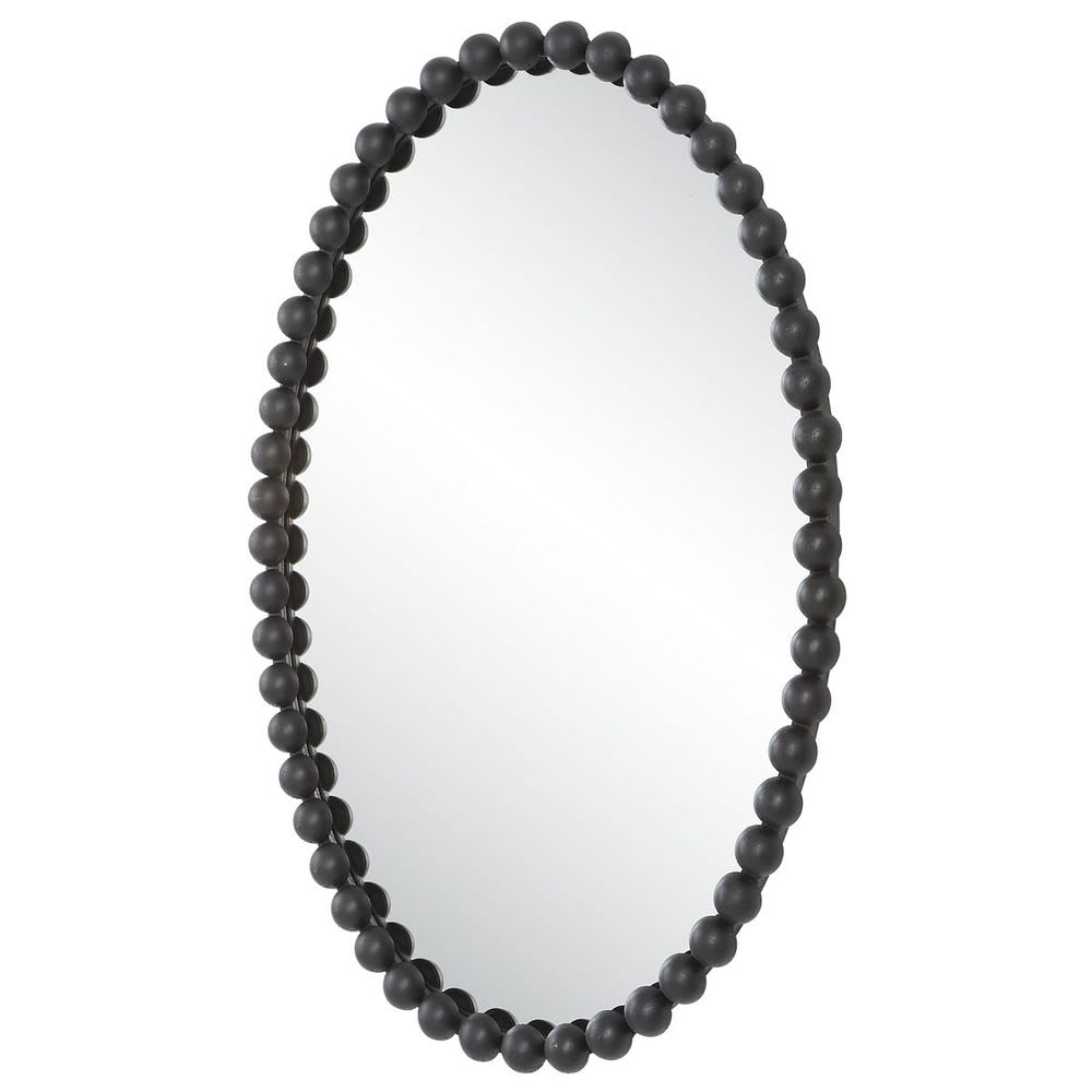 Uttermost Serna Beaded Matte Black Oval Mirror - Image 3