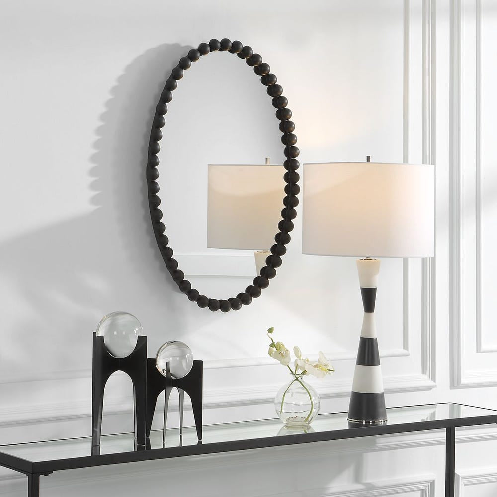 Uttermost Serna Beaded Matte Black Oval Mirror - Image 2