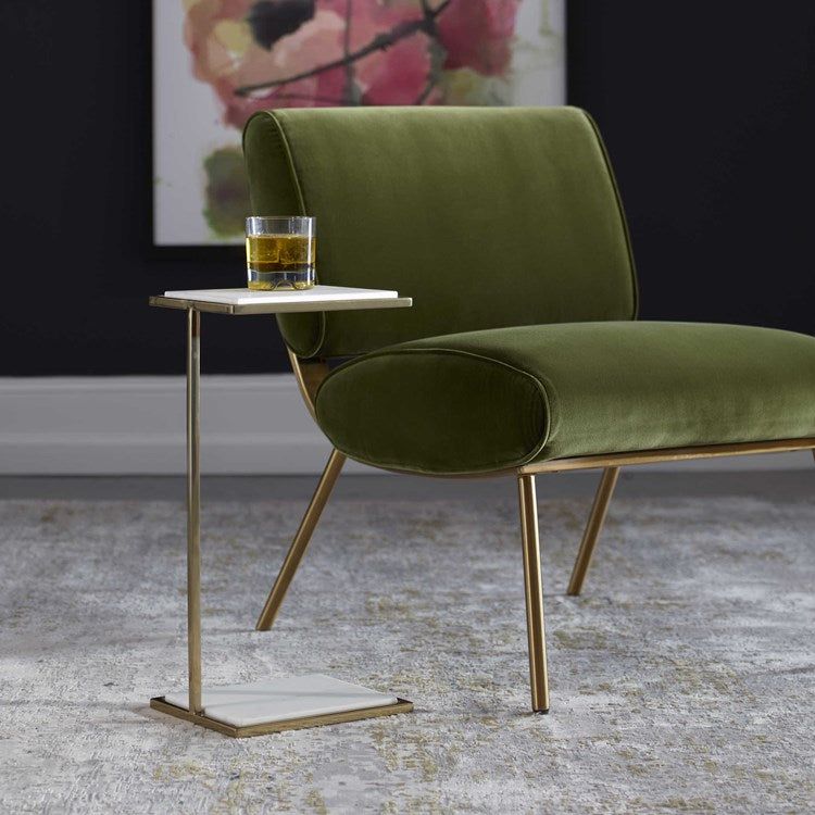 Uttermost Elevate White Marble Top With Brushed Brass Base Drink Table - Image 1