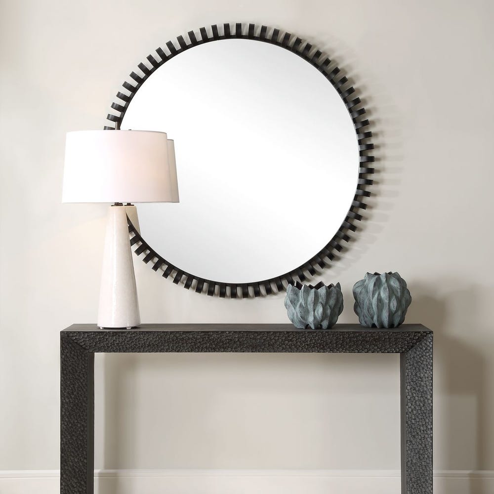 Uttermost Corona Satin Black Iron Round Mirror - Image 1