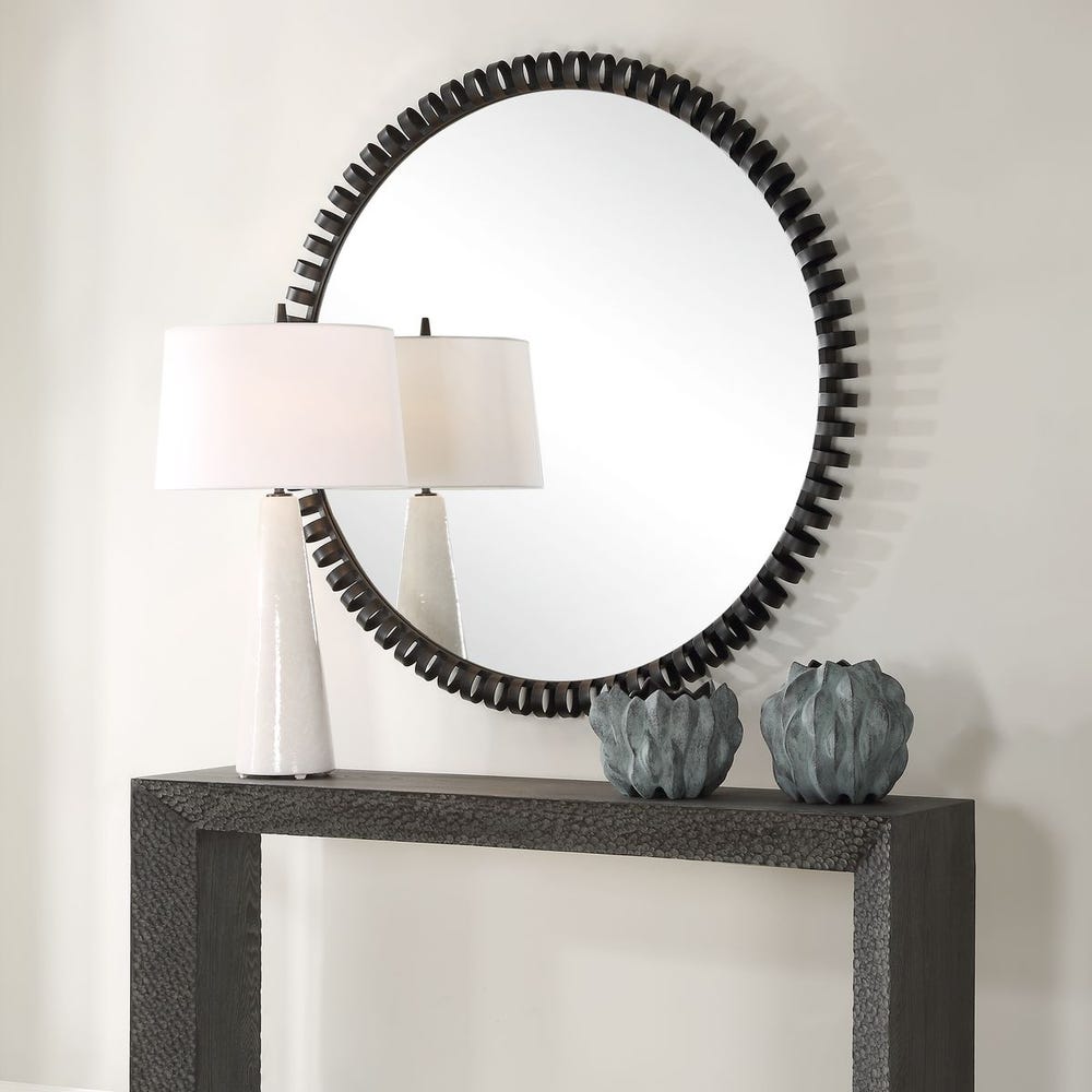 Uttermost Corona Satin Black Iron Round Mirror - Image 2