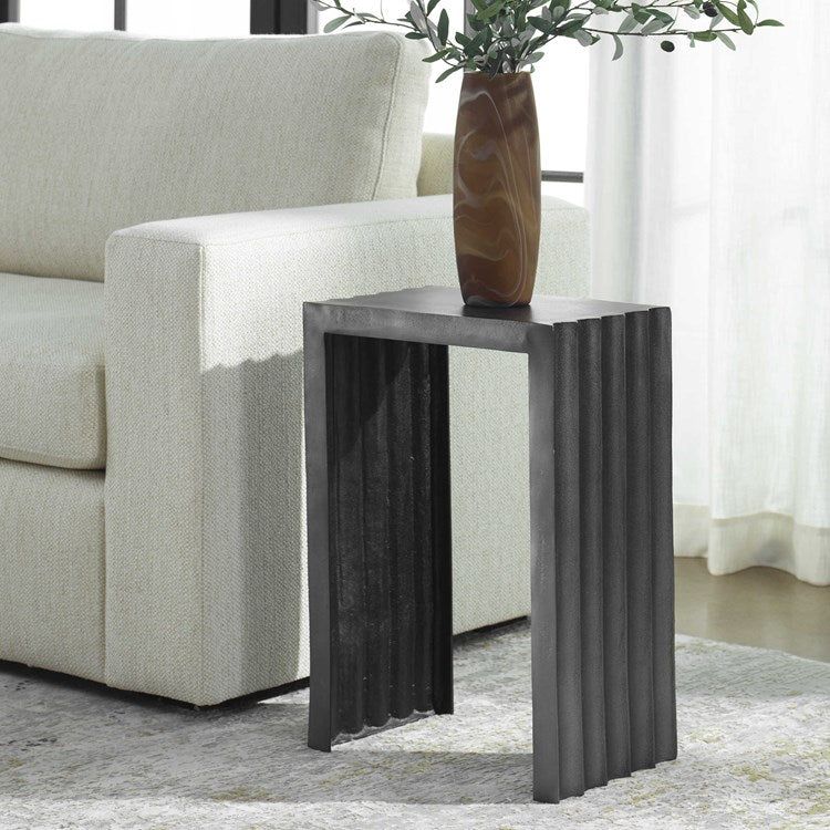 Uttermost In The Groove Textured Aluminum Antique Nickel Accent Table - Image 1