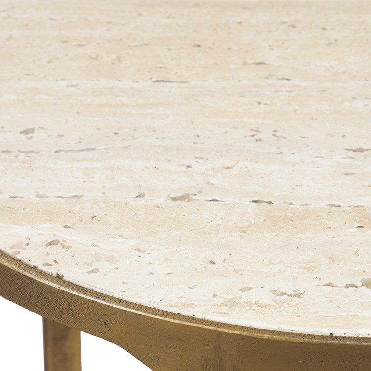 Uttermost Clench Travertine Top With Antiqued Brass Base Round Accent Table - Image 3