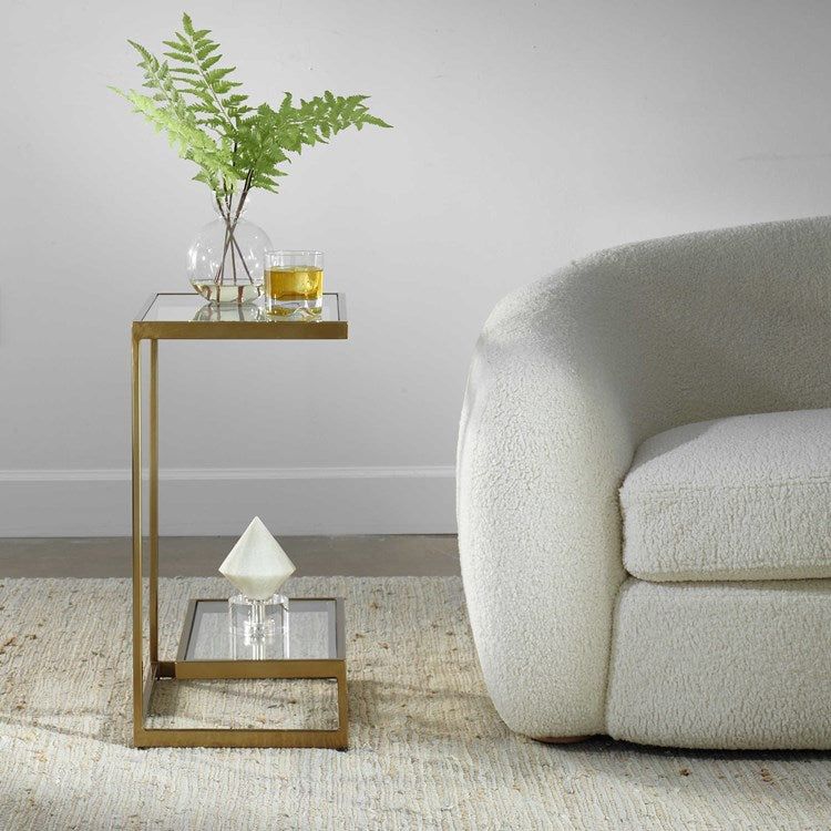 Uttermost Musing Glass Top With Brushed Brass Base Accent Table - Image 1