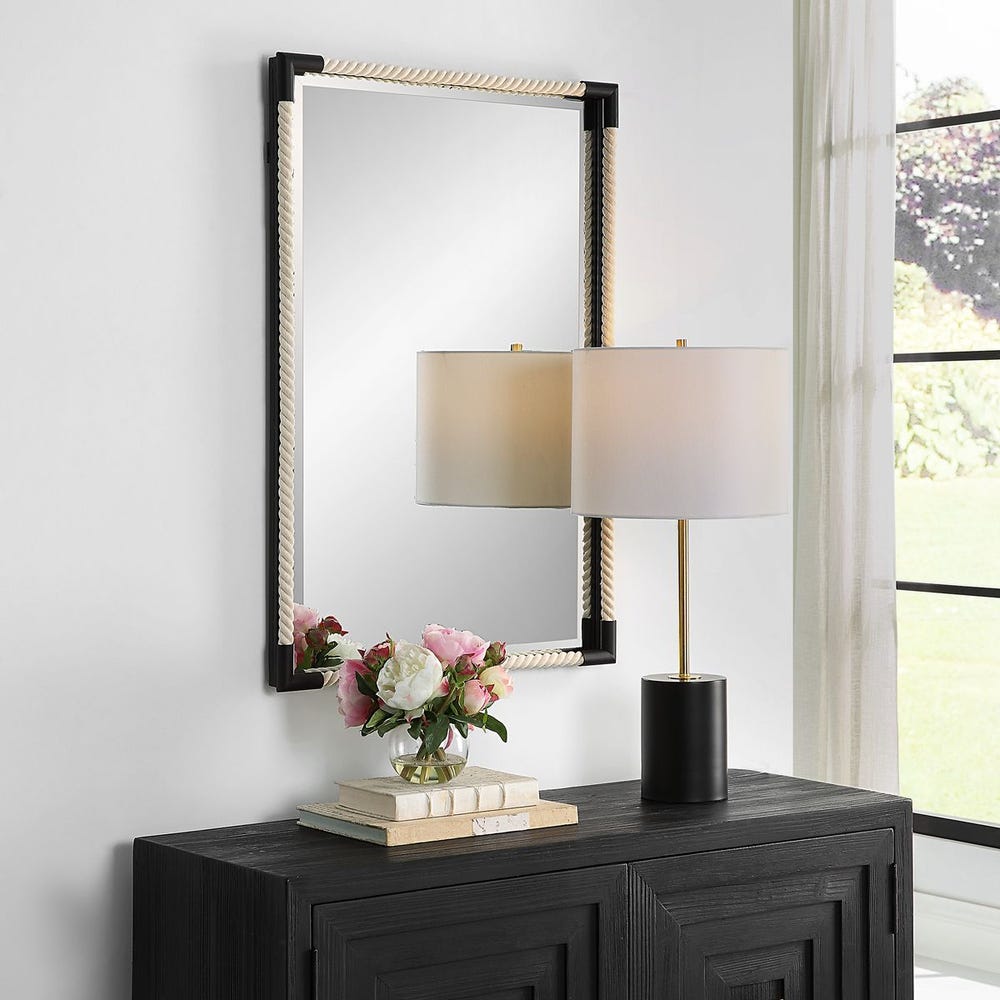 Uttermost Marina White Cotton Rope With Matte Black Iron Mirror - Image 2