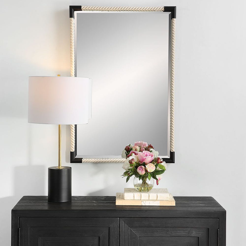 Uttermost Marina White Cotton Rope With Matte Black Iron Mirror - Image 1