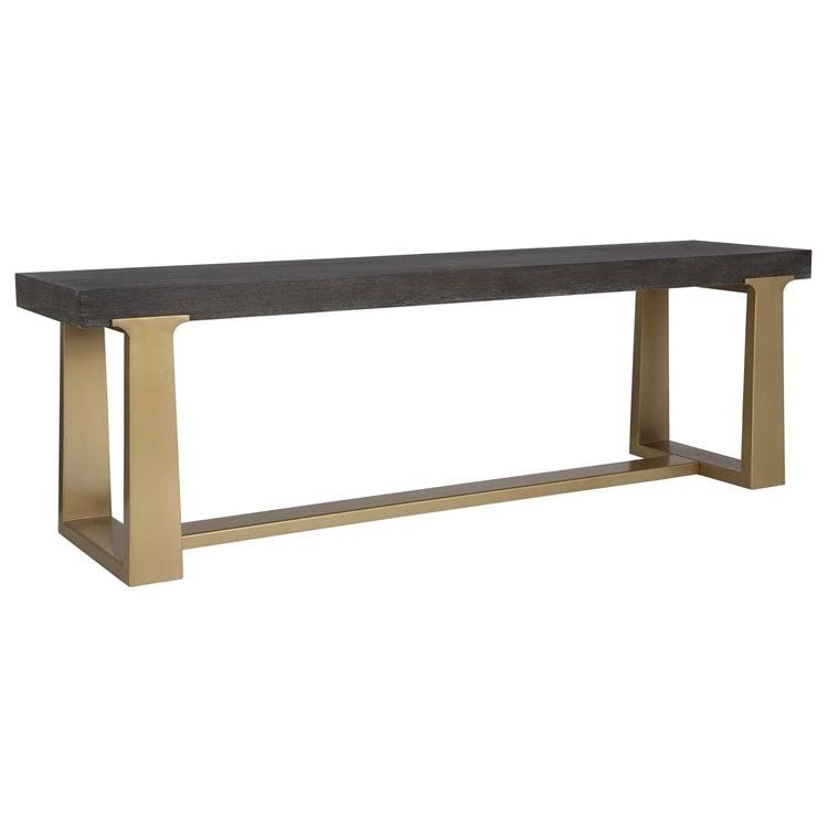 Uttermost Voyage Gray Glazed Wood Top with Brushed Brass Iron Base Bench - Image 3