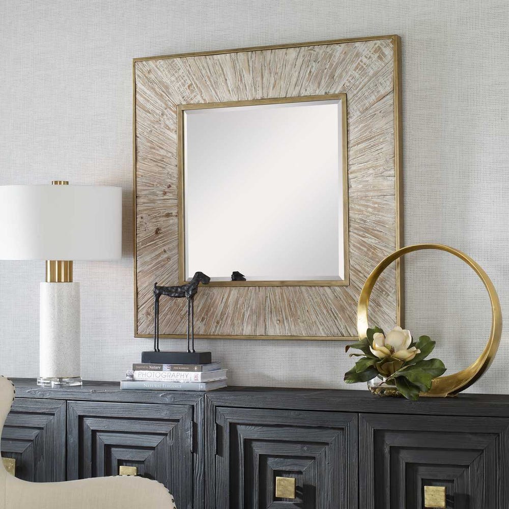 Uttermost Wharton Aged Gold With Whitewashed Wood Square Mirror - Image 3