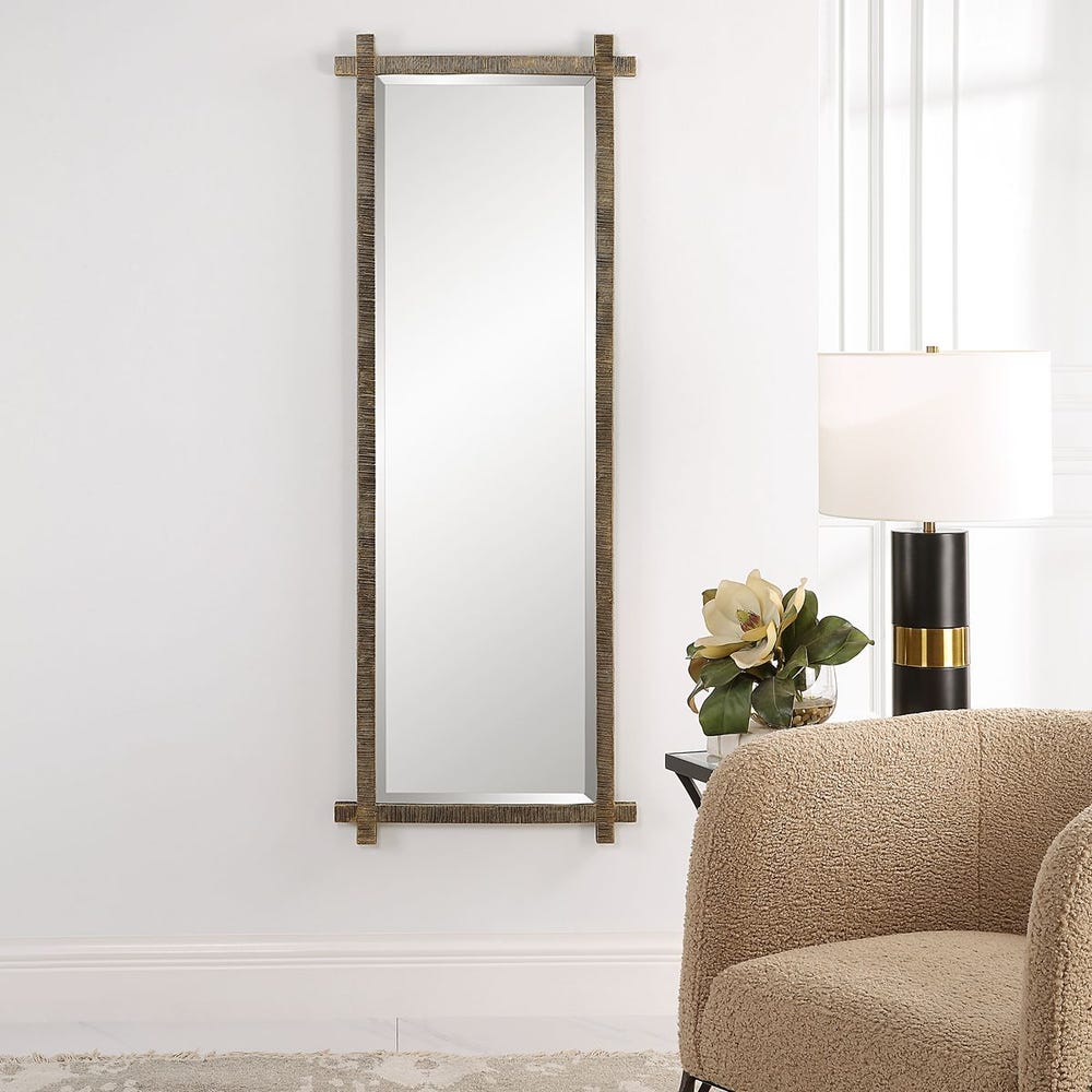 Uttermost Abanu Ribbed Antique Gold Tall Mirror - Image 3