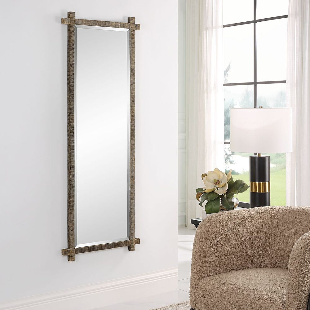 Uttermost Abanu Ribbed Antique Gold Tall Mirror - Image 2
