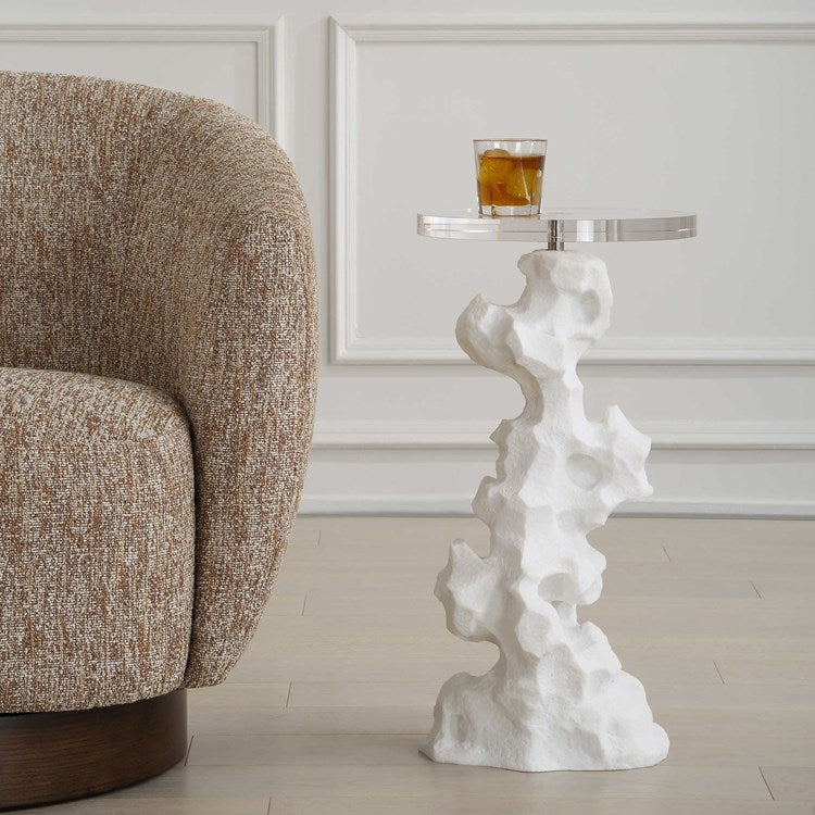 Uttermost Remnant White Stone With Crystal Top Drink Table - Image 1