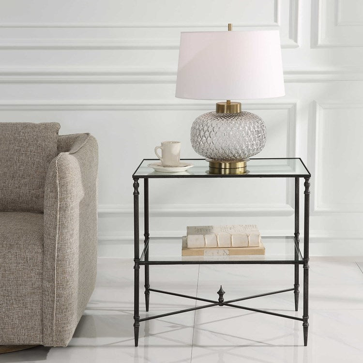 Uttermost Henzler Mirrored Top With Iron Base End Table