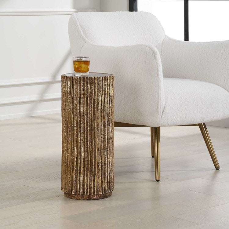 Uttermost Echo Black Glass Top With Antique Gold Round Drink Table - Image 1