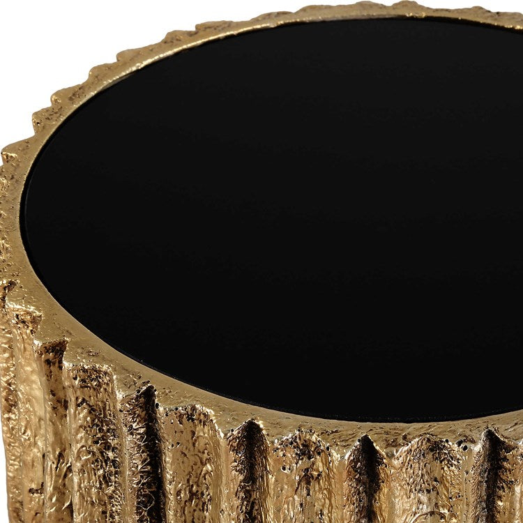 Uttermost Echo Black Glass Top With Antique Gold Round Drink Table - Image 3