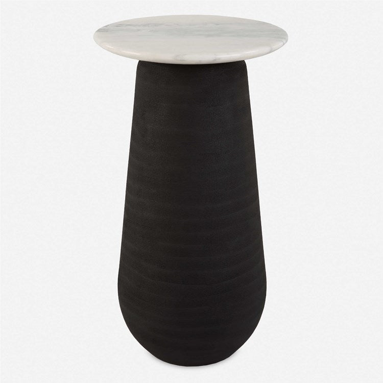 Uttermost Total Eclipse White Marble Top With Black Base Round Accent Table - Image 2