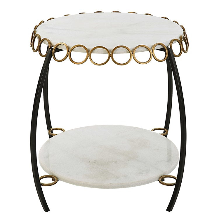 Uttermost Chainlink White Marble Top With Matte Black Iron Base Round Table - Image 2
