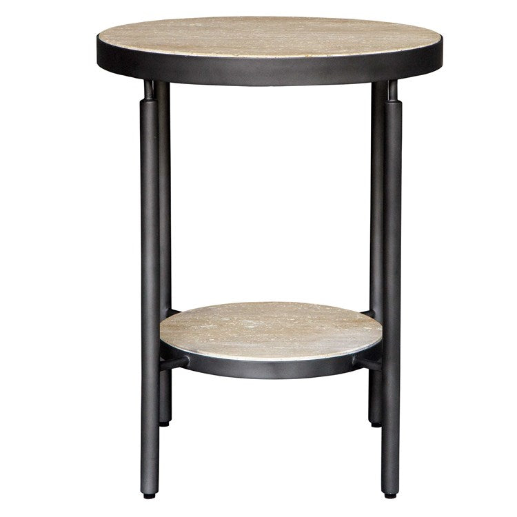 Uttermost Dauntless Travertine Top With Matte Black Base Round Side Table - Image 1