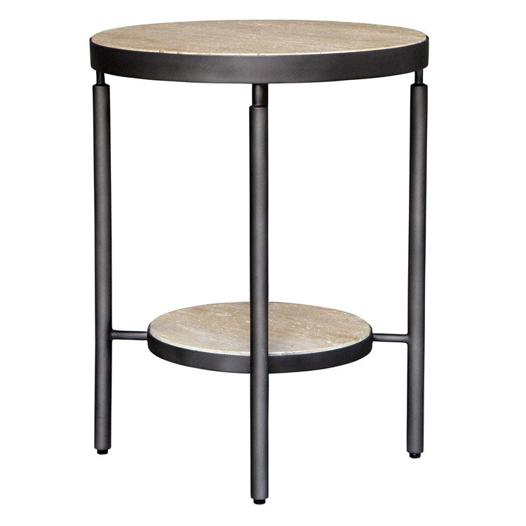 Uttermost Dauntless Travertine Top With Matte Black Base Round Side Table - Image 3