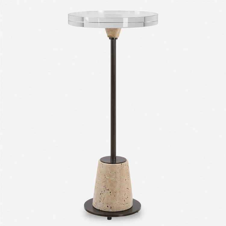 Uttermost Arthur Crystal Top With Travertine Base Round Drink Table - Image 2