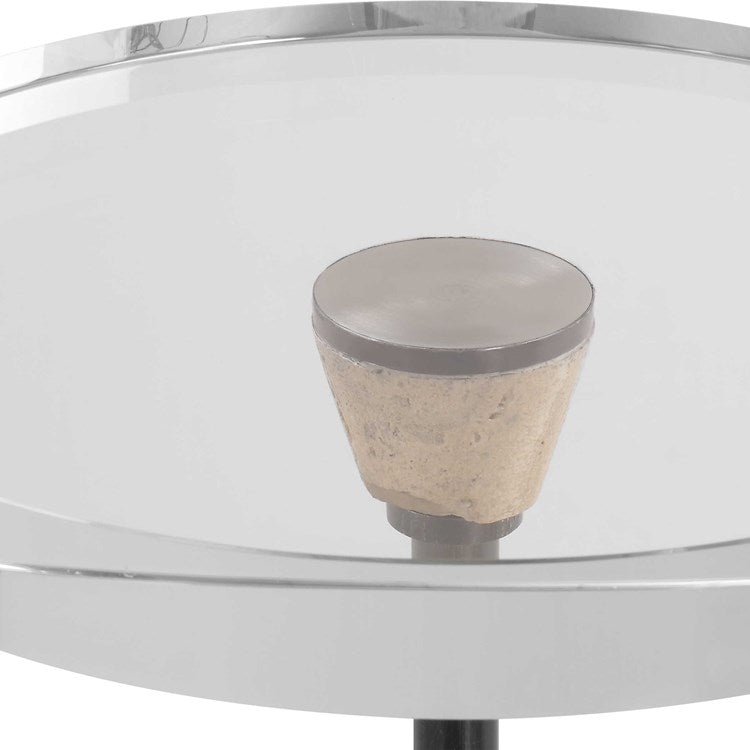 Uttermost Arthur Crystal Top With Travertine Base Round Drink Table - Image 3
