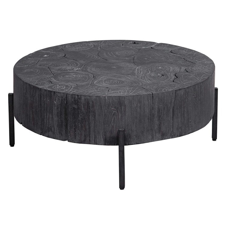Uttermost Adjoin Rustic Black Teakwood With Iron Round Coffee Table - Image 3