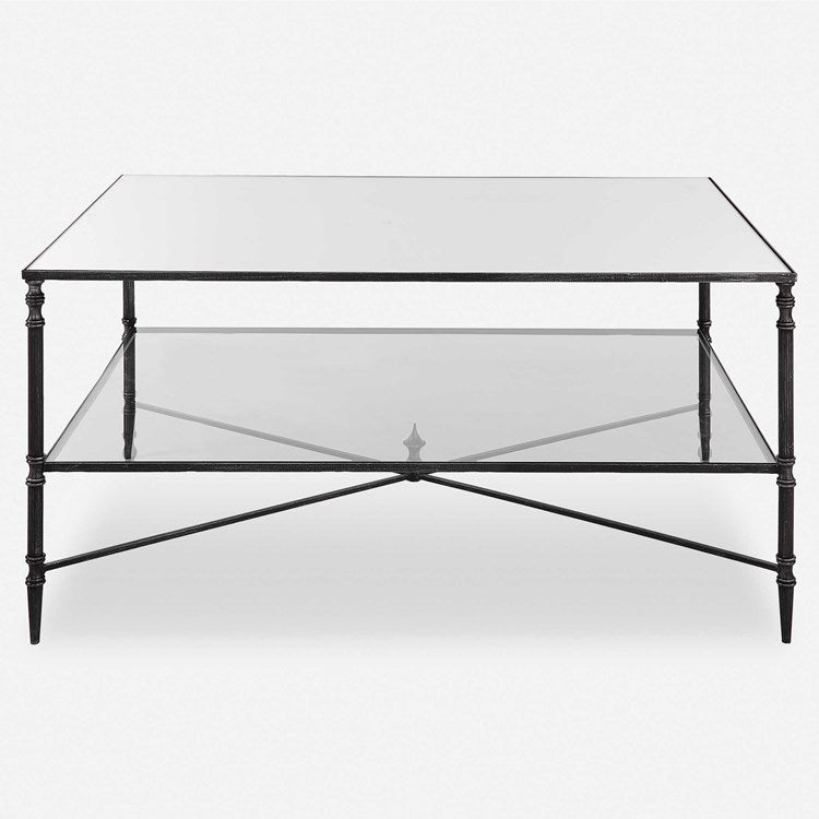 Uttermost Henzler Mirrored Top With Black Iron Coffee Table - Image 2