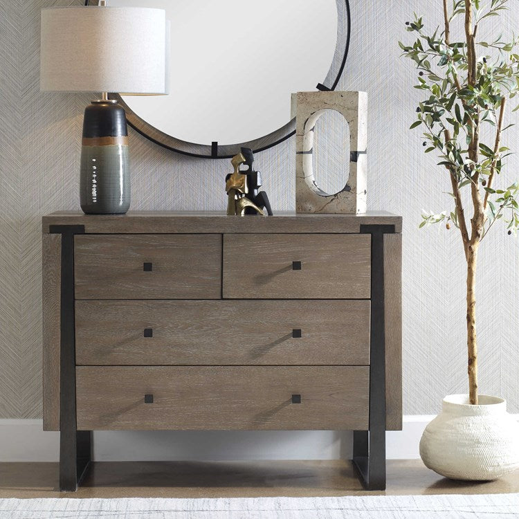 Uttermost Gabriel Light Oak With Dark Bronze Iron Chest - Image 1