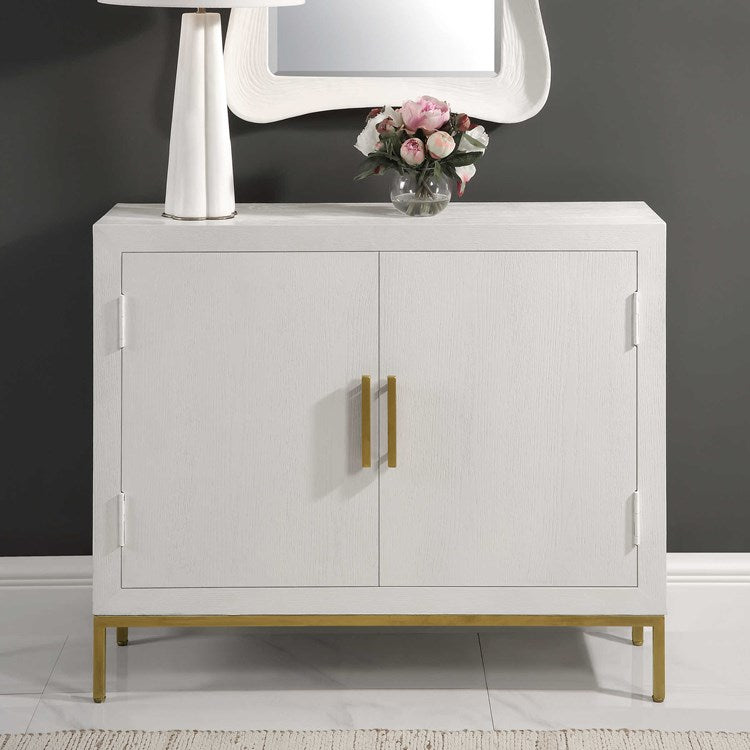 Uttermost Front Range White With Aged Gold Iron 2 Door Cabinet - Image 1