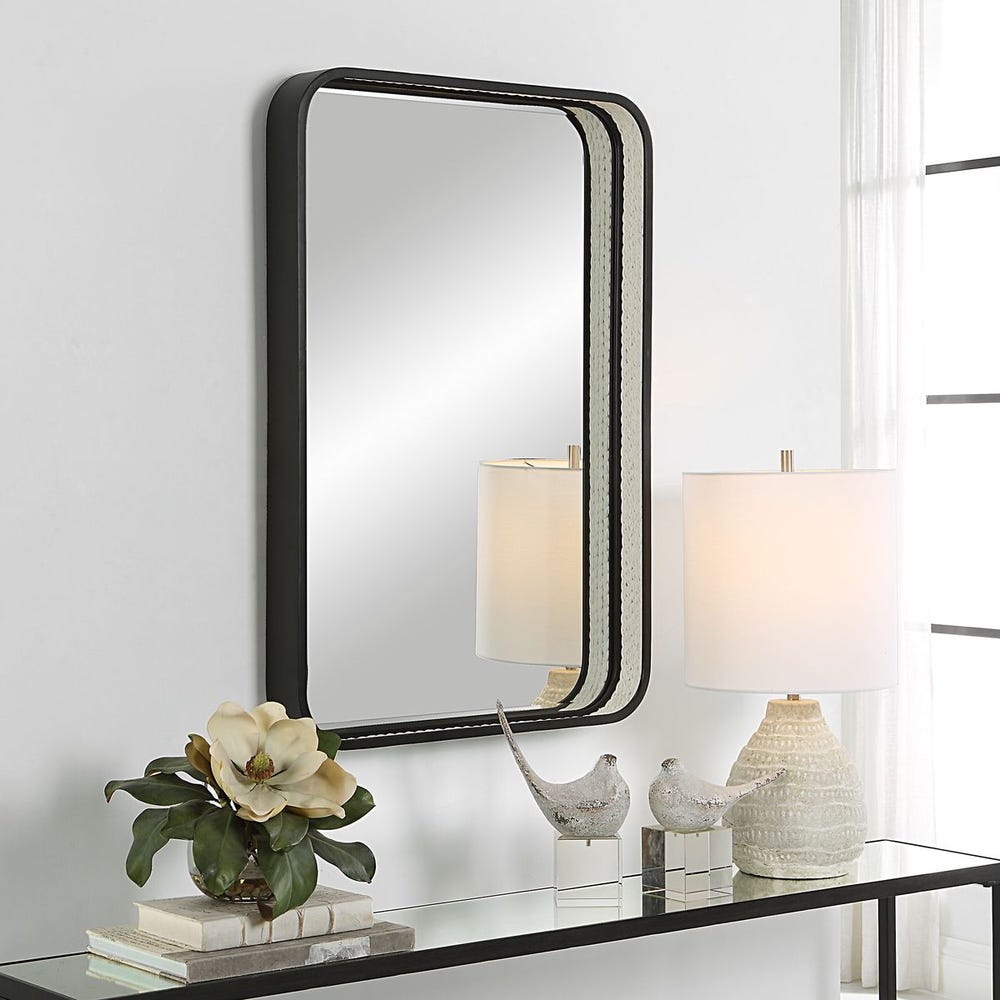 Uttermost Santa Cruz White Braided Rope with Matte Black Mirror - Image 2