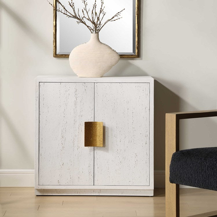 Uttermost Emma White With Antique Gold 2-Door Cabinet - Image 2