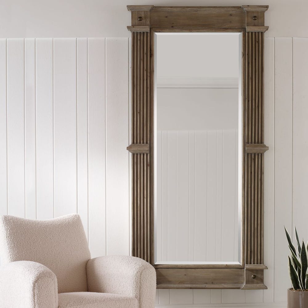 Uttermost McAllister Carved Fir Wood With Wood Grain Mirror - Image 2