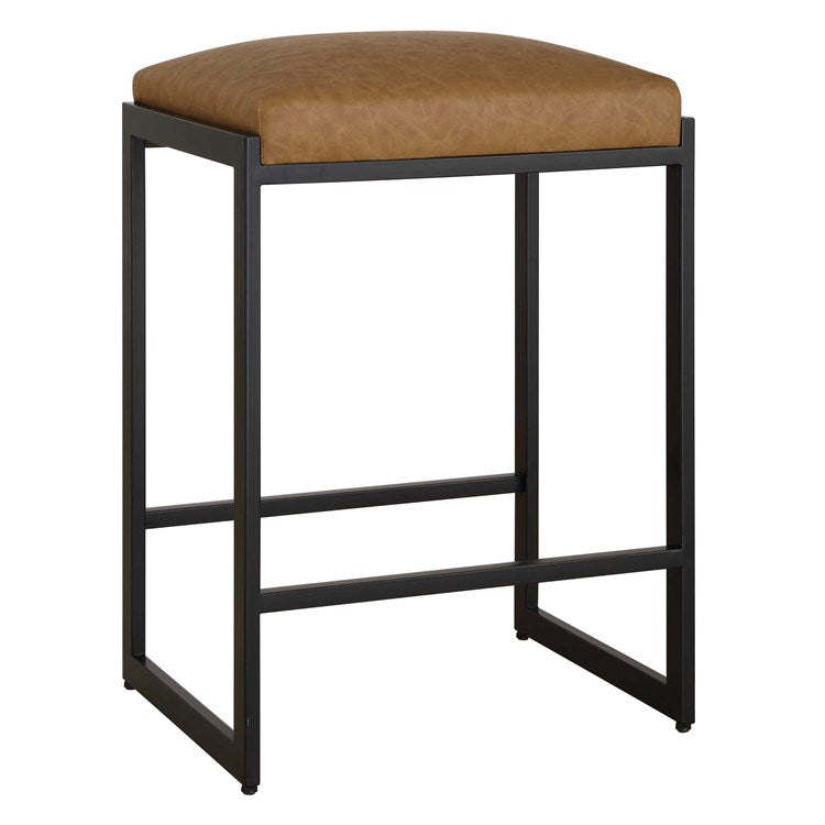 Uttermost Atticus Counter Stool ~ Camel Faux Leather Cushioned Seat - Image 2