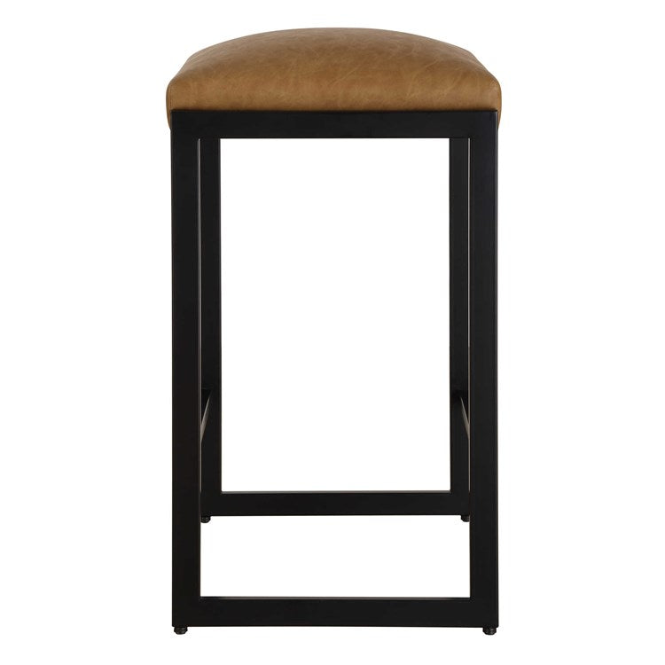 Uttermost Atticus Counter Stool ~ Camel Faux Leather Cushioned Seat - Image 3