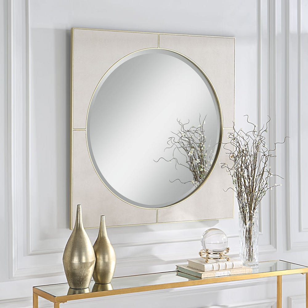 Uttermost Cyprus White Faux Shagreen Leather Wrapped Square Mirror - Image 1