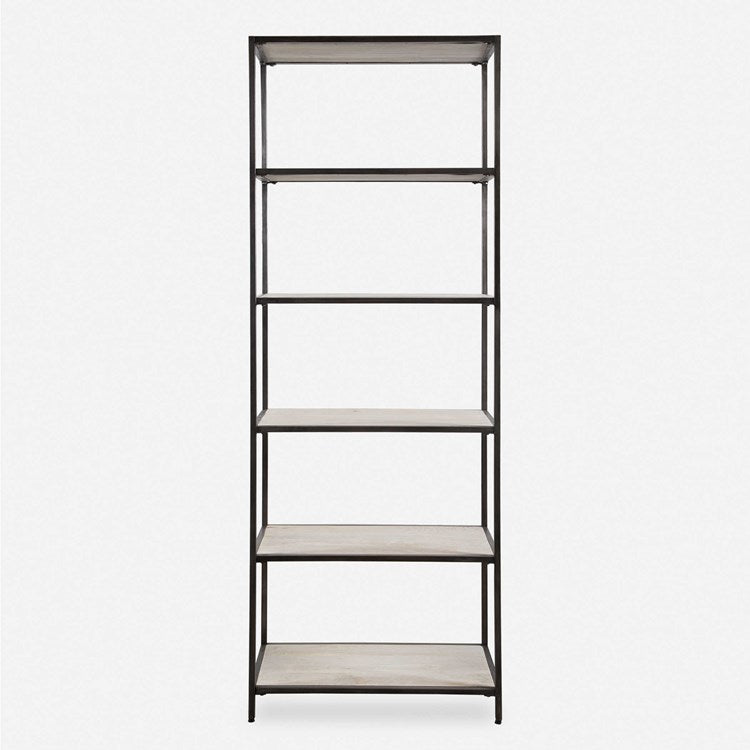 Uttermost Baldwin White Washed Mango Wood With Gunmetal Iron Etagere - Image 2
