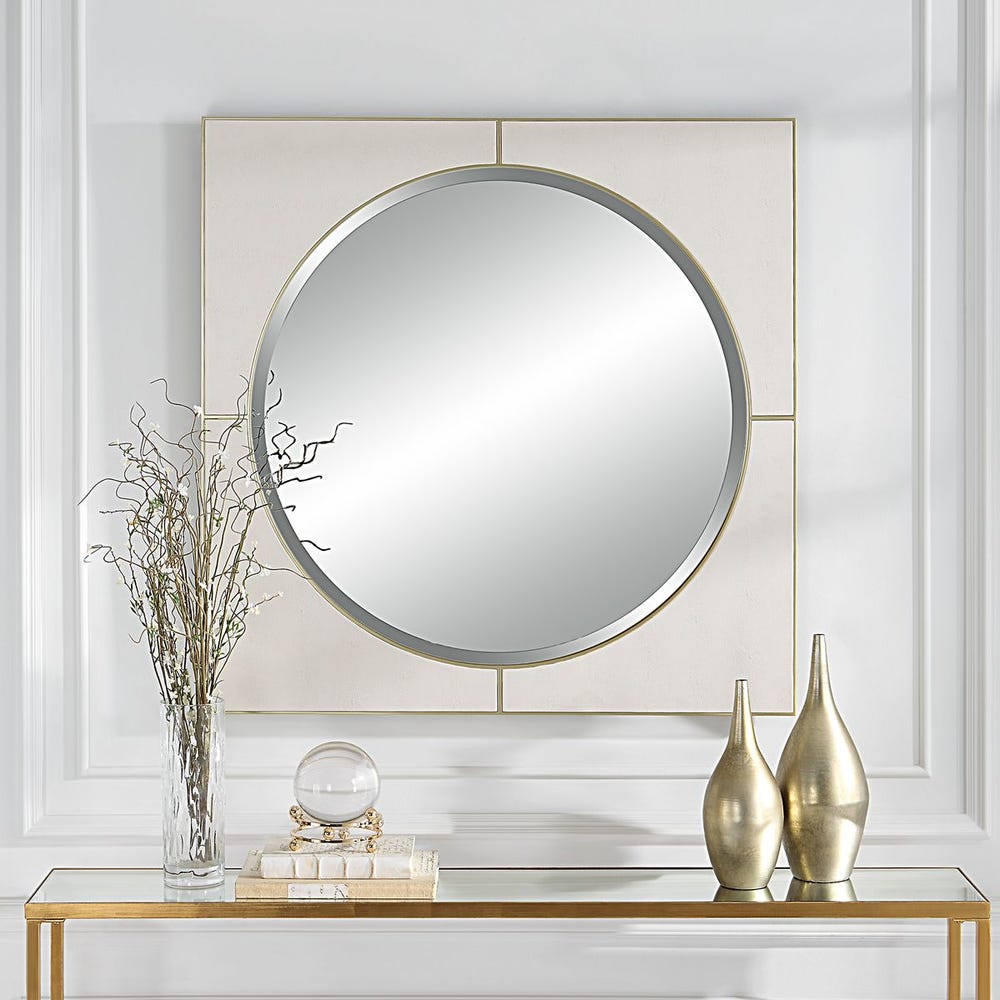 Uttermost Cyprus White Faux Shagreen Leather Wrapped Square Mirror - Image 3
