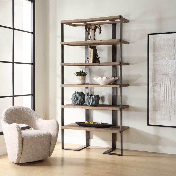 Uttermost Felix Reclaimed Wood and Oxidized Black Iron Etagere - Image 3