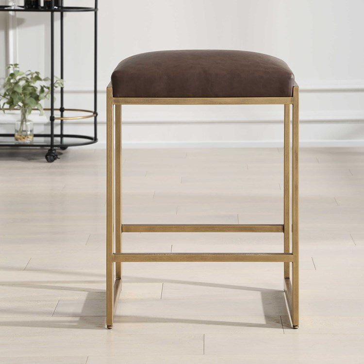 Uttermost Atticus Counter Stool ~ Cocoa Faux Leather Cushioned Seat - Image 2