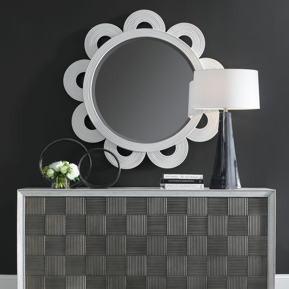 Uttermost Clematis White Natural Rattan Round Mirror - Image 1