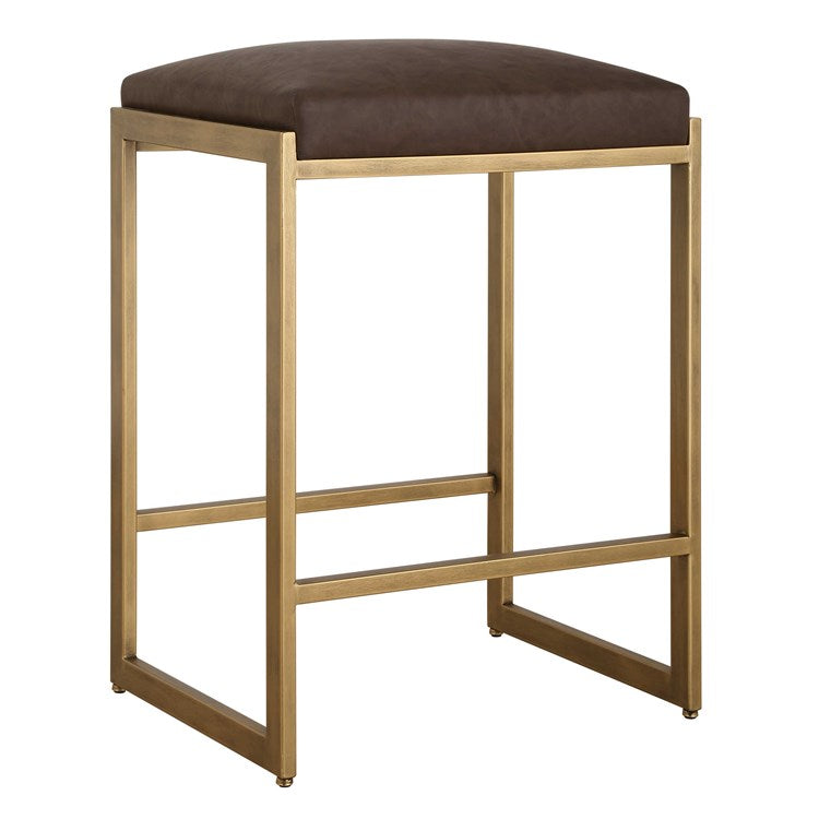 Uttermost Atticus Counter Stool ~ Cocoa Faux Leather Cushioned Seat - Image 3