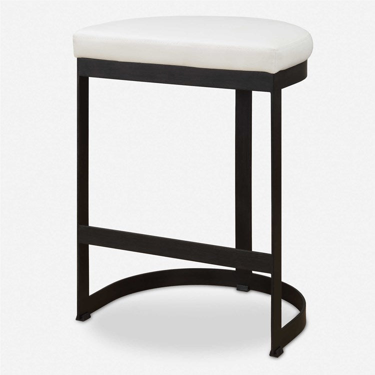 Uttermost Ivanna White Pebbled Faux Leather Counter Stool With Matte Black Iron Base - Image 2