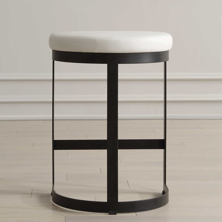 Uttermost Ivanna White Pebbled Faux Leather Counter Stool With Matte Black Iron Base - Image 3