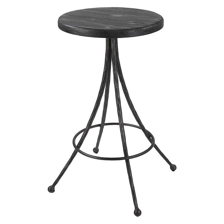 Uttermost Sona Matte Black Wood Seat Counter Stool With Black Iron Base - Image 2
