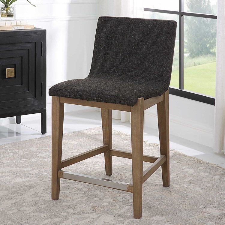 Uttermost Klemens Charcoal Fabric Seat with Light Walnut Base Counter Stool
