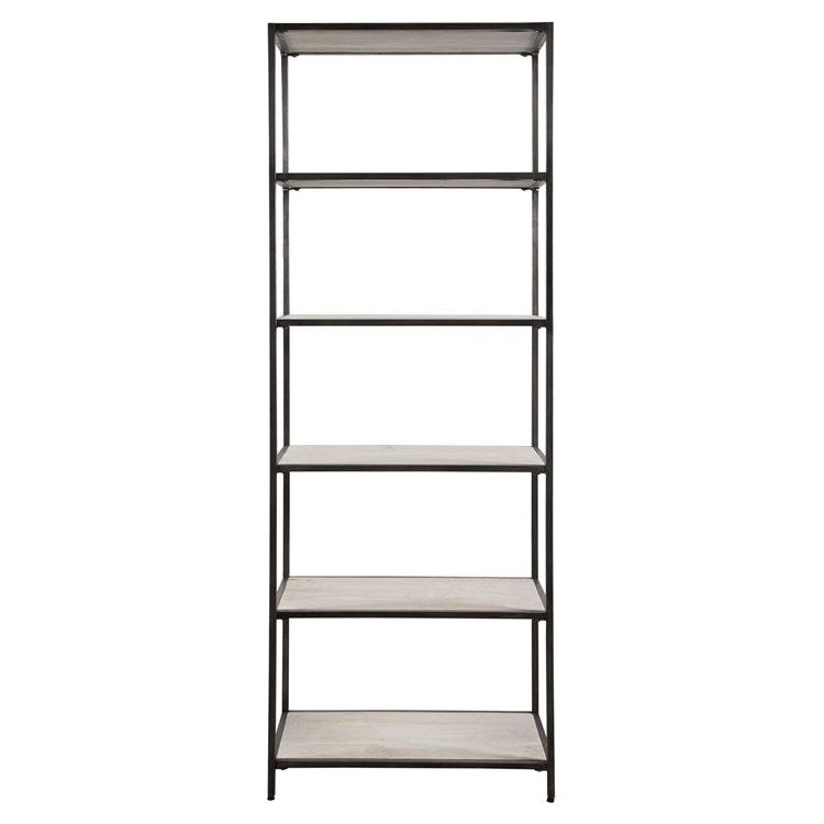 Uttermost Baldwin White Washed Mango Wood Shelves With Gunmetal Iron Frame Etagere Bookcase - Image 2