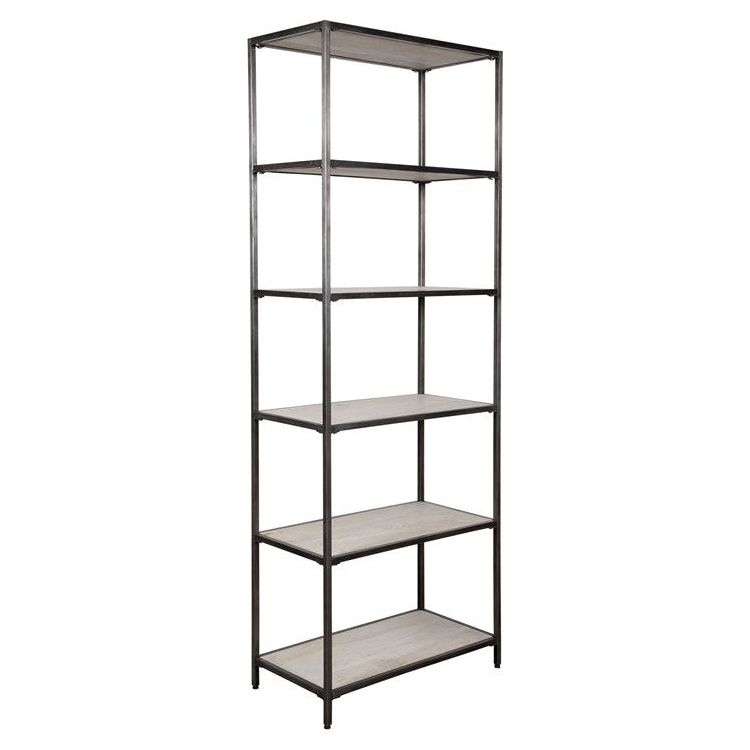 Uttermost Baldwin White Washed Mango Wood Shelves With Gunmetal Iron Frame Etagere Bookcase - Image 3